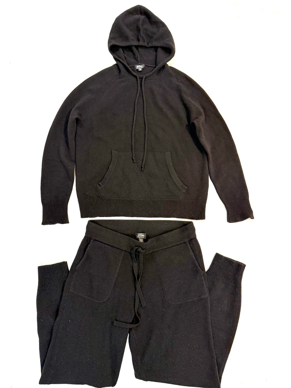 Crew Women’s Black 2-Piece Hoodie Pants Set 100% Cashmere Cozy Knitted Small